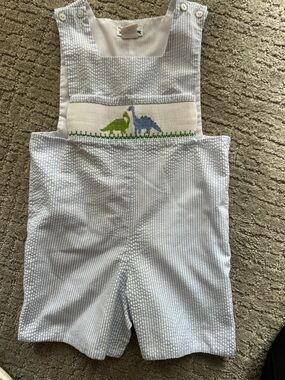 Seersucker Baby jumper with dino Smocking